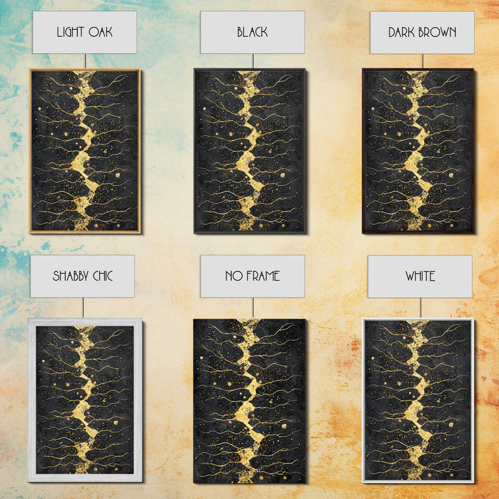 Gold Kintsugi River Abstract Wall Art, Black And Gold Art Print, Modern African Art Decor, Luxury Canvas Print For Living Room