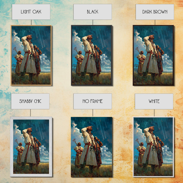 Sky Watchers In Tribal Robes Wall Art, African Warrior Art, Afrocentric Print, Cultural Home Decor, Statement Canvas Decor