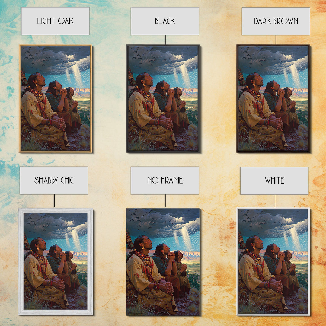 Tribal Elders Praying Under Storm Clouds Wall Art, African Warrior Art Print, Cultural Landscape, Spiritual Home Decor, Gift