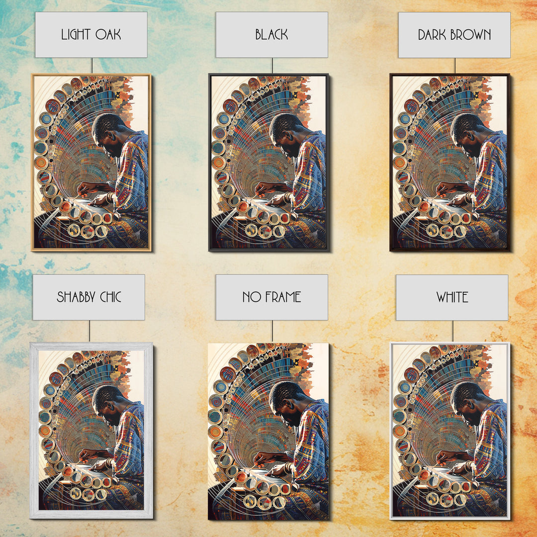 African Artist Weaving Geometric Circle Patterns Canvas Print, Modern African Art, Cultural Wall Decor, Creative Studio Gift
