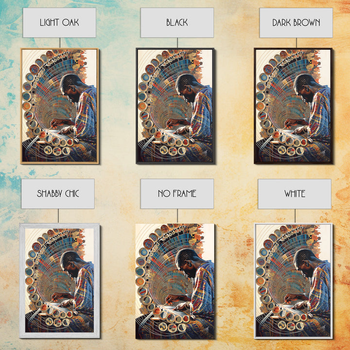 African Artist Weaving Geometric Circle Patterns Canvas Print, Modern African Art, Cultural Wall Decor, Creative Studio Gift