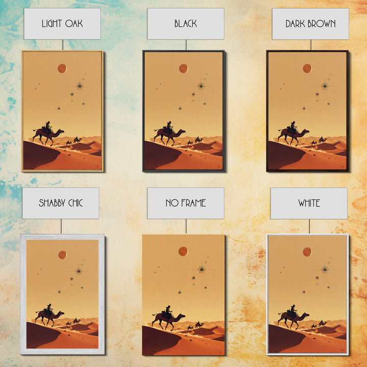Camel Riders Beneath Red Moon Wall Art, African Travel Poster, Desert Caravan Print, Boho Safari Decor, Mystical Wall Art