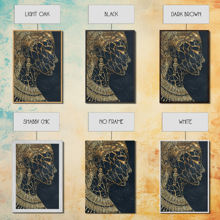 Gold Cracked African Queen Profile Wall Art, Black Woman Portrait, Afrocentric Decor, Luxury Canvas, Black And Gold Design