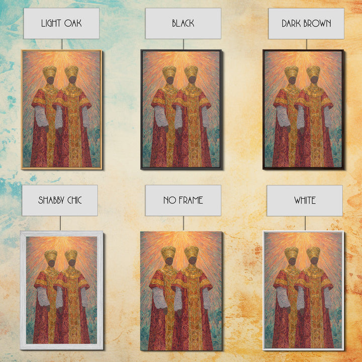 Two Radiant African Queens Canvas Print, Red Gold Royal Portrait, Afrocentric Wall Decor, African Women Art, Gift For Her