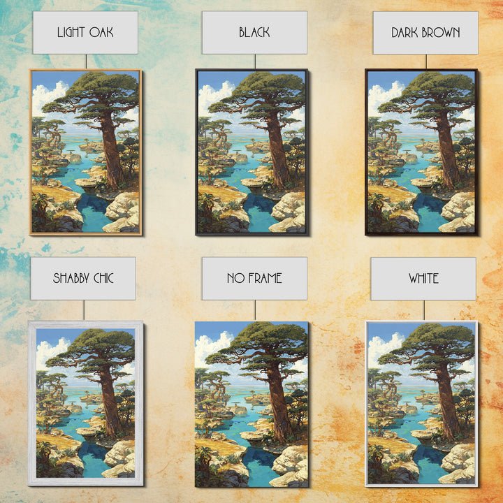 Baobab Trees By Turquoise Water Canvas Print, African Landscape, Serengeti Wall Art, Nature Scene Art, Safari Decor Gift