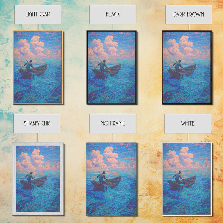 Lone Fisherman On Turquoise Sea Canvas Print, Dreamy Tropical Wall Art, Coastal Nature Decor For Bedroom And Office Gift