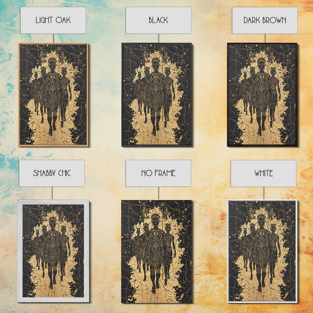 Golden Ancestral Silhouette Trio Wall Art, African Abstract Figures, Black Culture Art, Spiritual Afrocentric Decor Gift