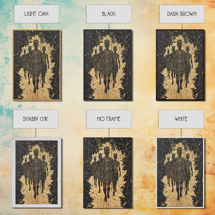 Golden Ancestral Silhouette Trio Wall Art, African Abstract Figures, Black Culture Art, Spiritual Afrocentric Decor Gift