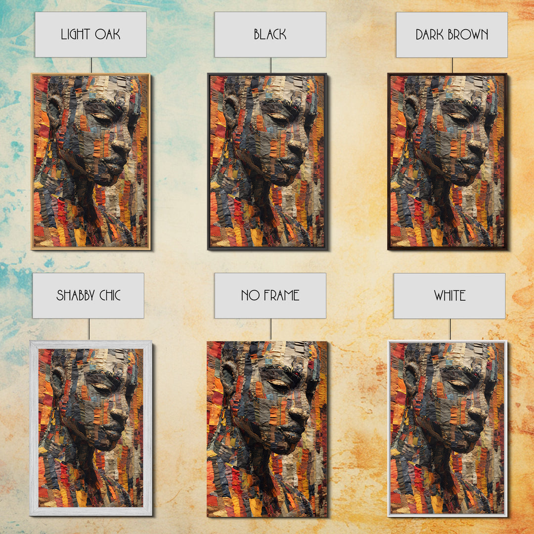 Textured African Woman Portrait Canvas Print, African Fabric Art, Black Female Art, Melanin Artwork, Cultural Home Decor