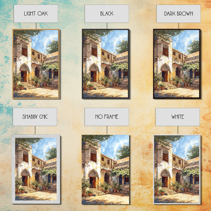Historic African Stone Courtyard Canvas Print, Carved Door, Africa Painting, Cultural Wall Decor, Travel Poster, Elegant Home Decor