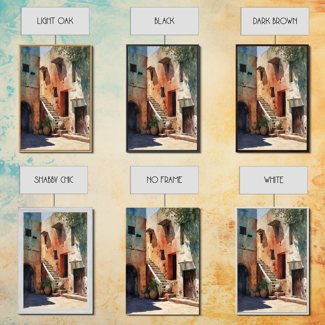 Sunlit Adobe African Alley Canvas Print, Terracotta Art Print, Rustic Decor, Cultural Wall Decor, Africa Painting, Unique Gift