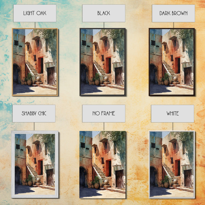 Sunlit Adobe African Alley Canvas Print, Terracotta Art Print, Rustic Decor, Cultural Wall Decor, Africa Painting, Unique Gift