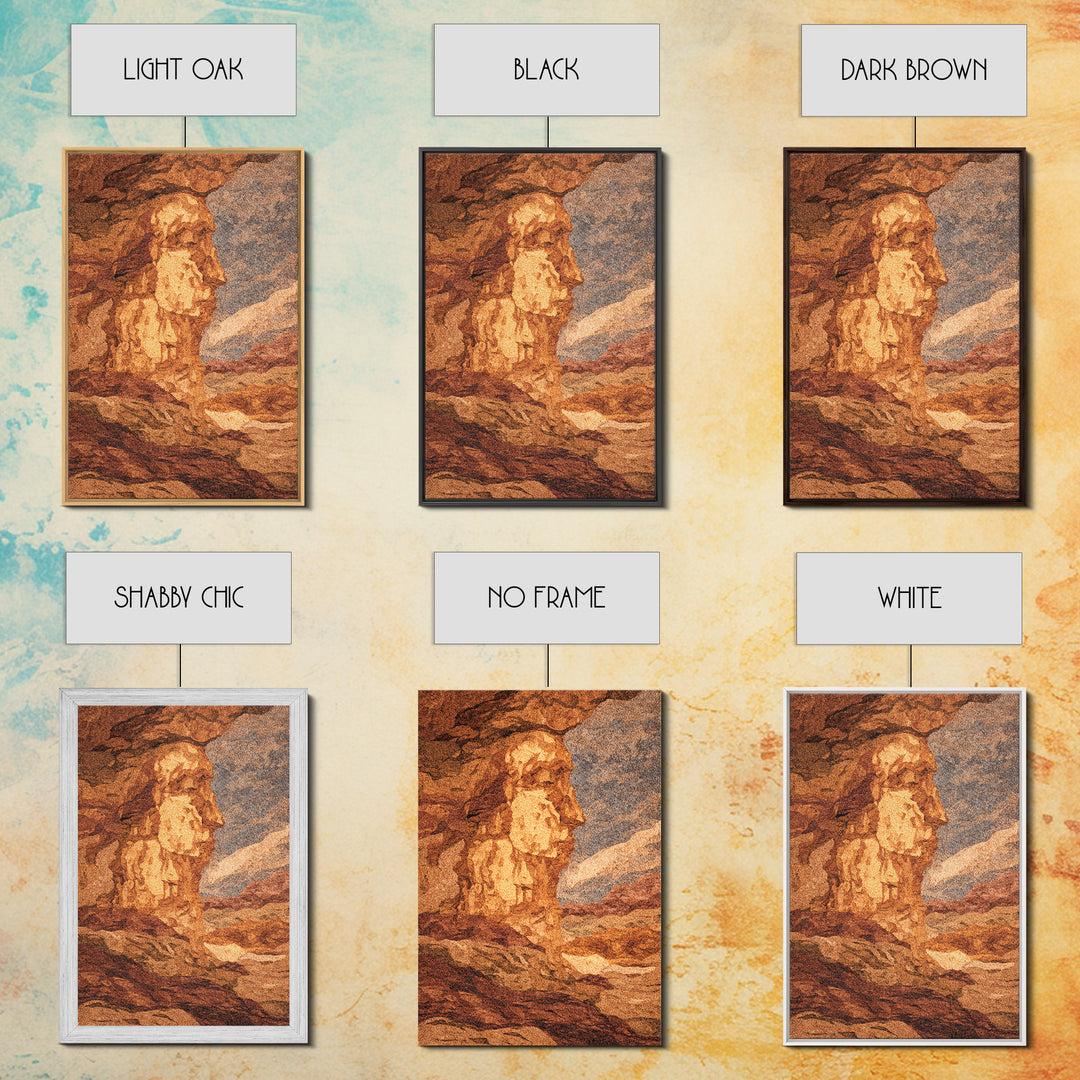 Ancient Sphinx Desert Profile Framed Canvas Print, African Egyptian Art, Terracotta Landscape Decor, Mystical Wall Art Gift