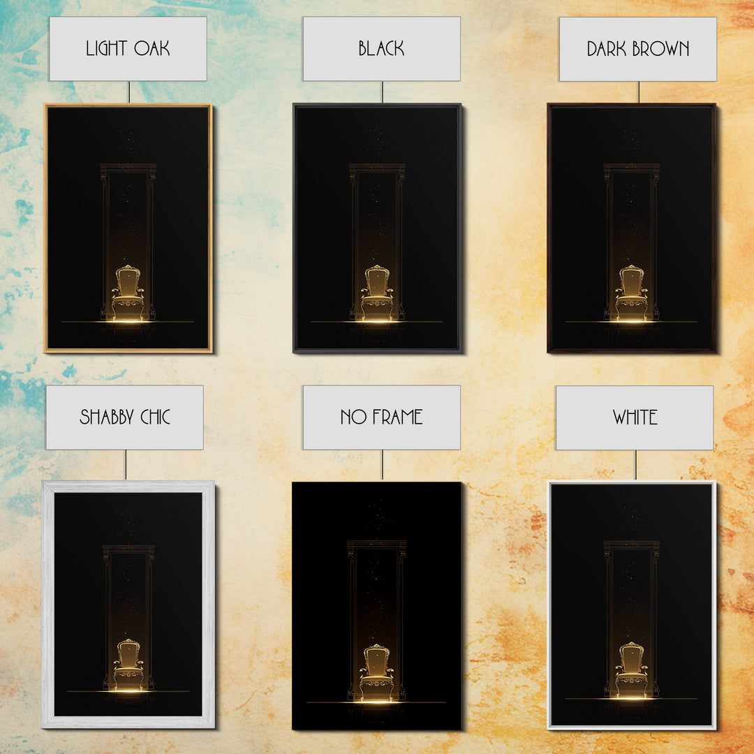 Glowing Golden Throne In Dark Portal Wall Art, Black And Gold Art, Luxury Canvas Art, Elegant Home Decor, Statement Wall Art