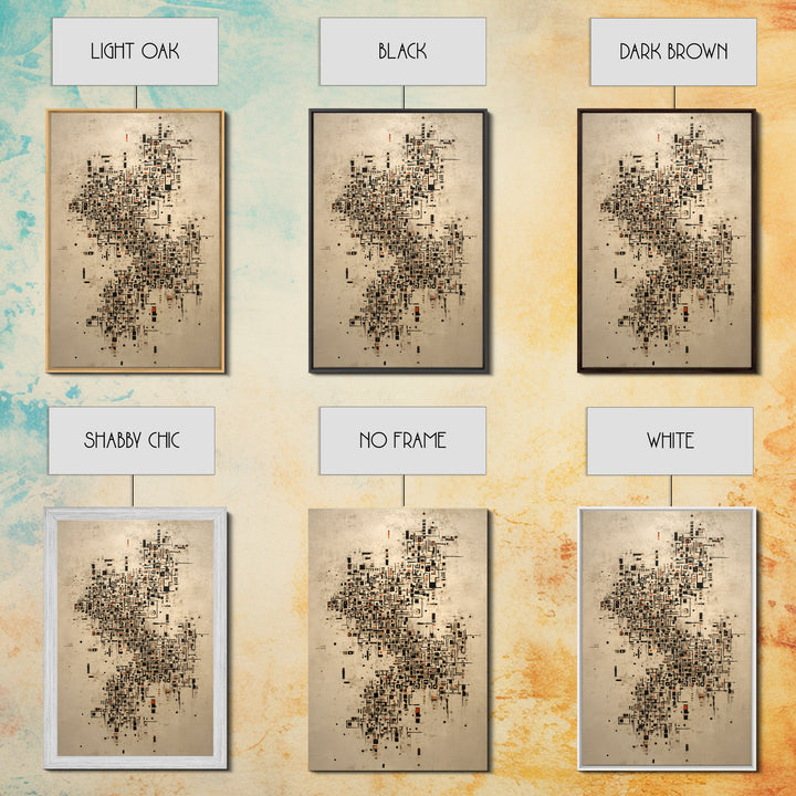 Abstract City Map Wall Art, Beige Black Geometric Canvas Print, Modern African Abstract Art, Office Decor, Urban Artwork