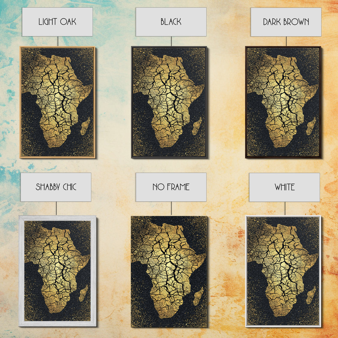 Cracked Gold Africa Silhouette Wall Art, Black Tree Root Canvas Print, African Landscape Decor, Motherland Artwork Gift Idea