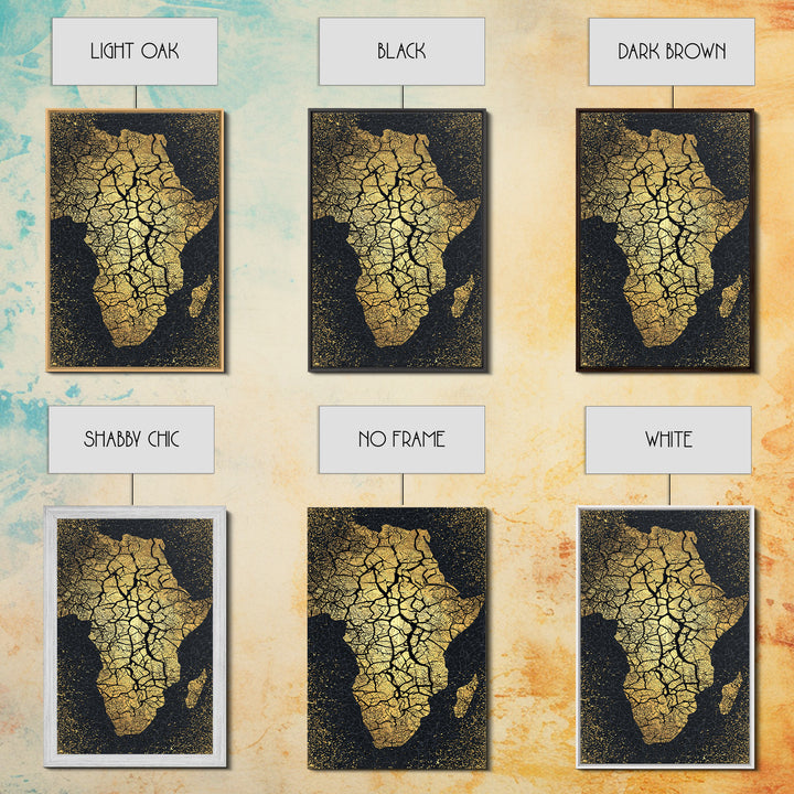 Cracked Gold Africa Silhouette Wall Art, Black Tree Root Canvas Print, African Landscape Decor, Motherland Artwork Gift Idea