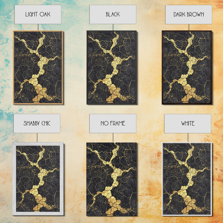 Black Gold Cracked Abstract Wall Art, Marble Texture Canvas Print, Luxury Modern Art, Earth Tone Home Decor Artwork Gift