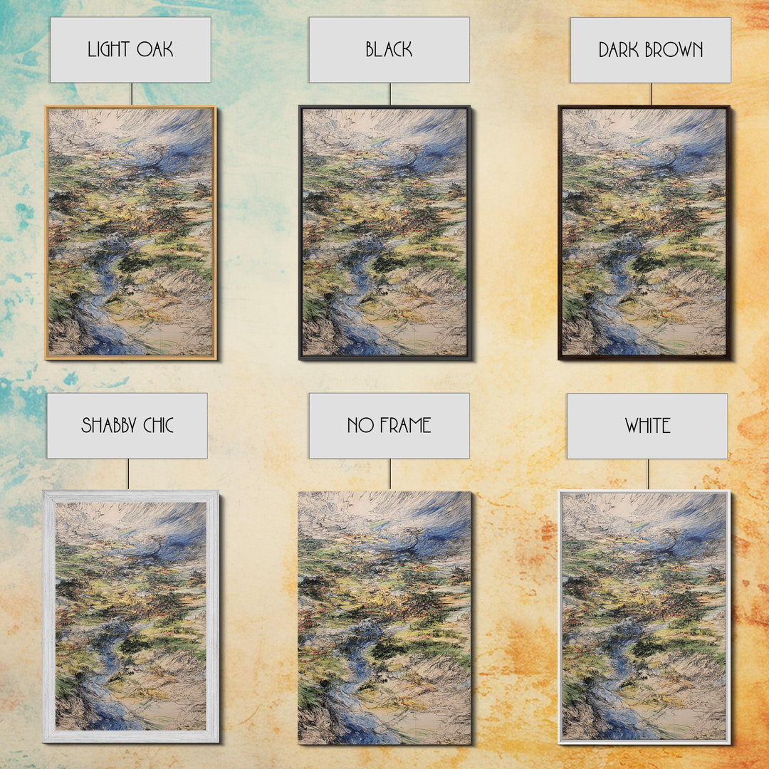 Sweeping River Valley And Mountain Village Wall Art, African Landscape Canvas Print, Textured Nature Scene For Living Room