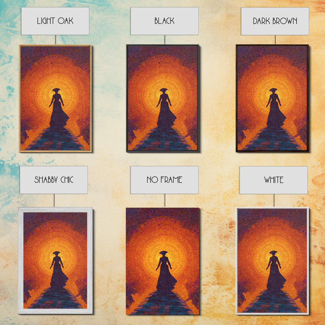 Silhouette Woman Before Sun Mandala Canvas Print, African Inspired Wall Decor, Burnt Orange Art, Feminine Spiritual Gift