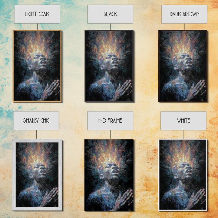 Praying Black Man With Radiant Spirit Framed Canvas Print, African American Art, Afrocentric Wall Decor, Meditation Gift