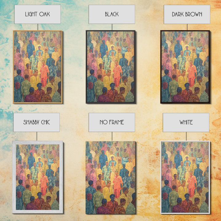 Pastel African Crowd Portrait Wall Art, Cultural Art Print, Black People Decor, Modern Diaspora Canvas For Office And Home