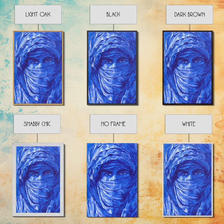 Blue Veiled Woman Portrait Canvas Print, African Woman Art, Sahara Travel Wall Decor, Elegant Cultural Home Decor Gift For Her