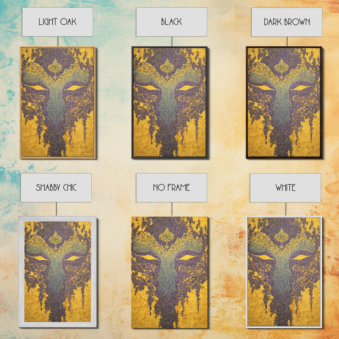 Ornate Blue Gold African Mask Wall Art, Abstract Tribal Art Print, Afrocentric Decor, Luxury Canvas Statement Piece For Home