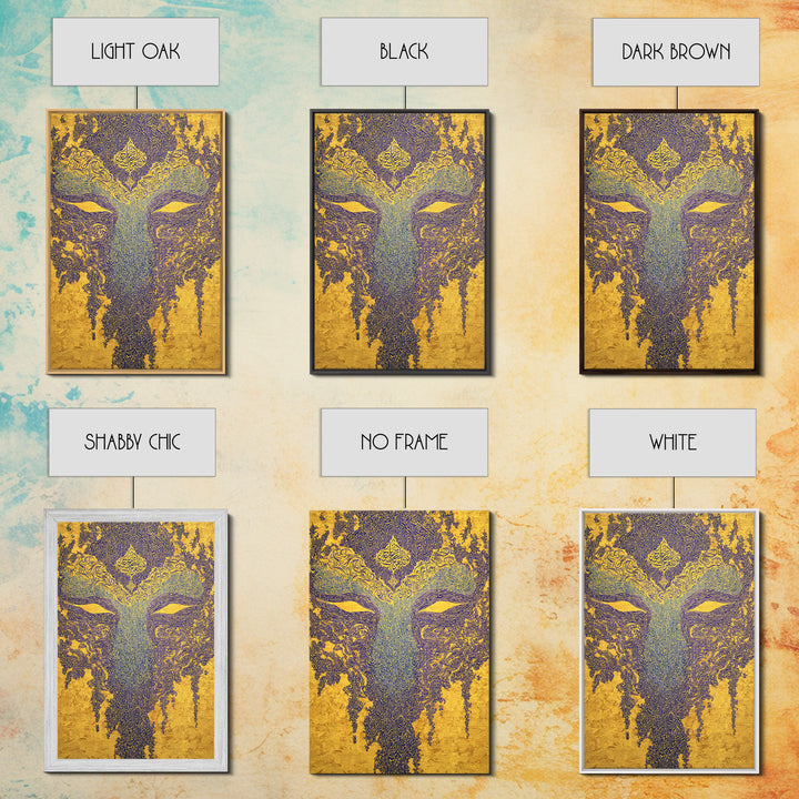 Ornate Blue Gold African Mask Wall Art, Abstract Tribal Art Print, Afrocentric Decor, Luxury Canvas Statement Piece For Home