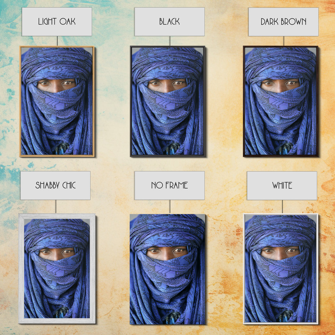 Indigo Tuareg Veiled Eyes Portrait Wall Art, African Wall Art, Blue Desert Nomad Decor, Afrocentric Canvas Print Gift For Home