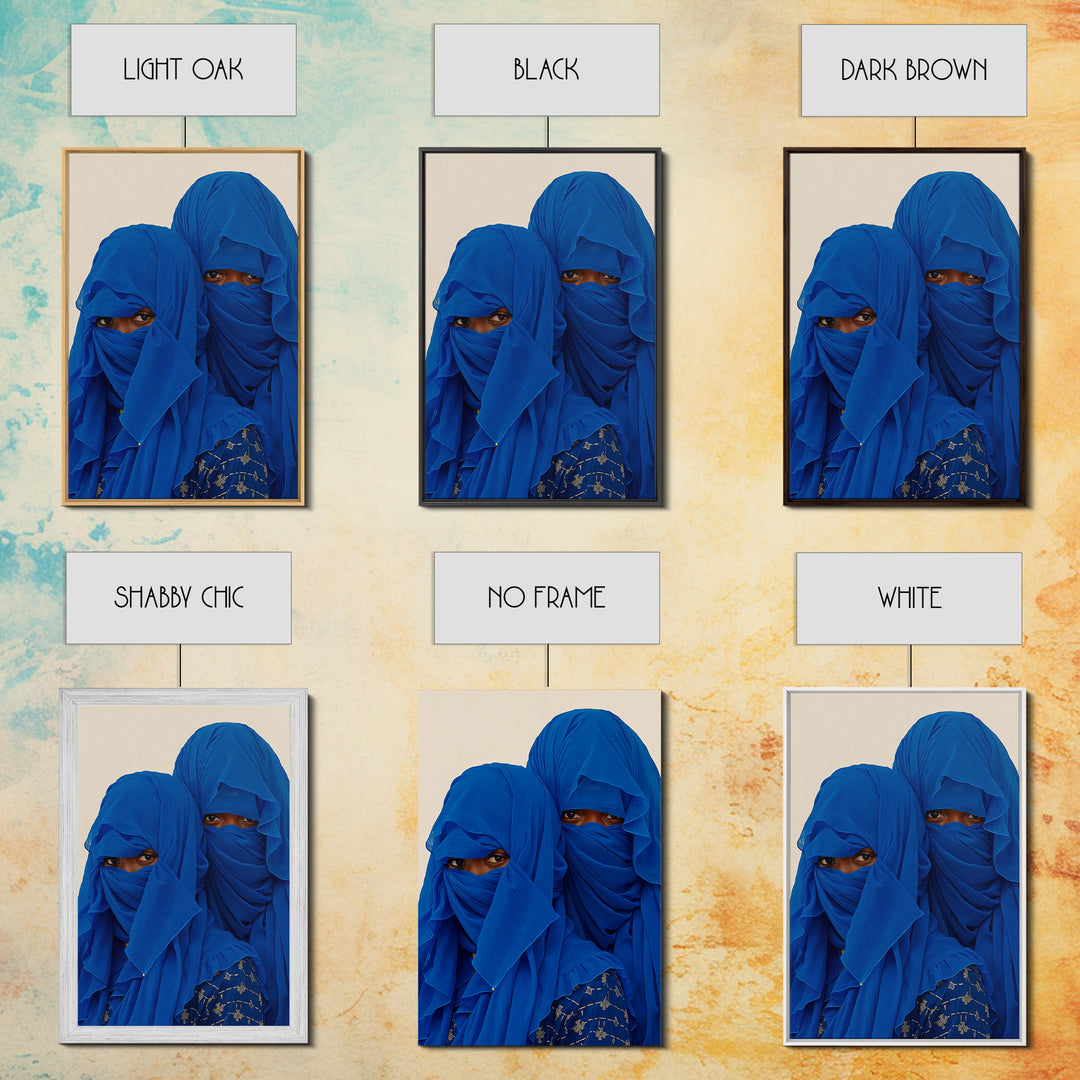 Two Blue Veiled African Women Portrait Wall Art, African Women Art, Afrocentric Decor, Indigo Fashion Canvas Print For Home