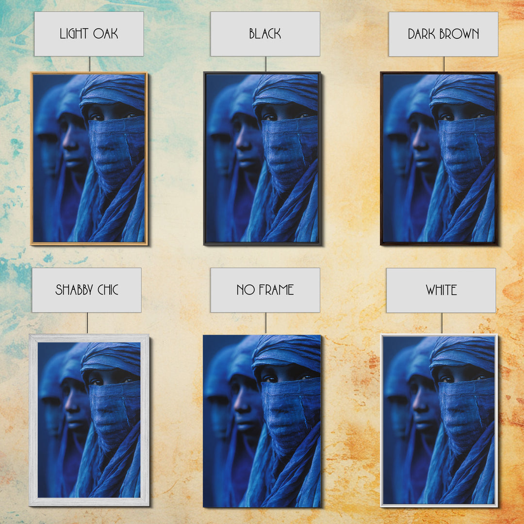 Blue Desert Nomad Figures Canvas Print, African Portrait Wall Art, Tuareg Inspired Indigo Decor, Mystical Afrocentric Gift