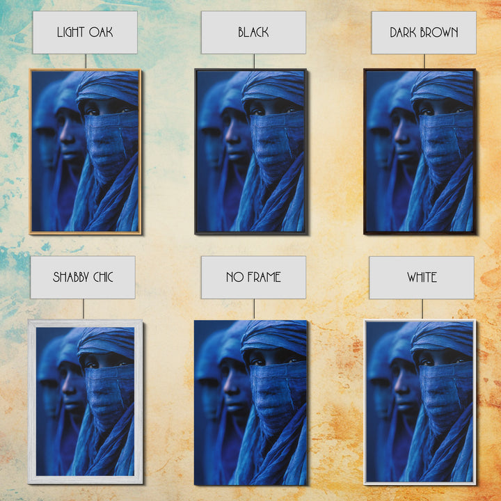 Blue Desert Nomad Figures Canvas Print, African Portrait Wall Art, Tuareg Inspired Indigo Decor, Mystical Afrocentric Gift