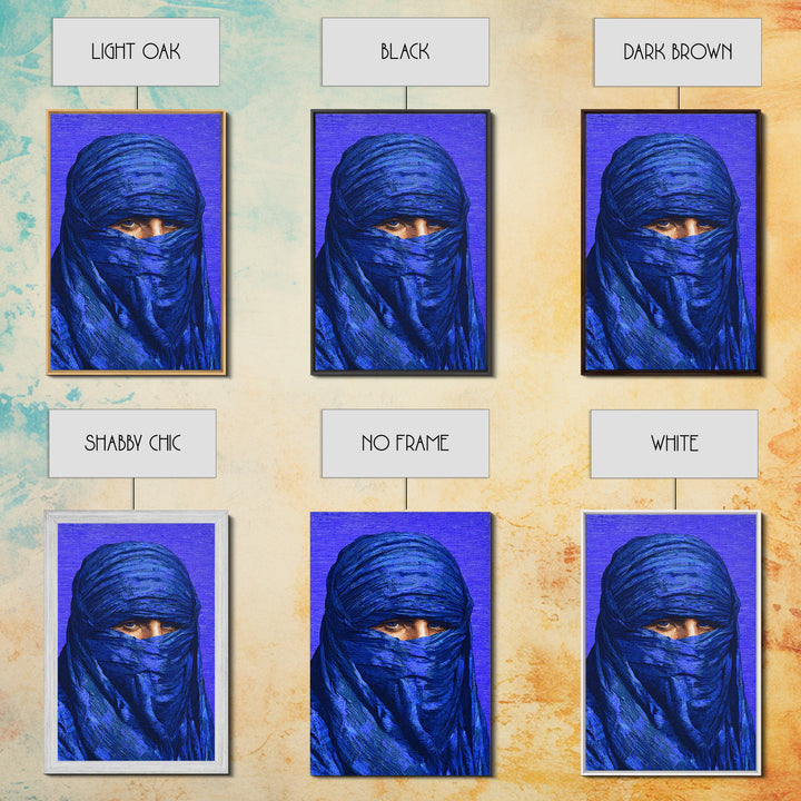 Electric Blue Turban Portrait Wall Art, African Portrait, Indigo Textile Art, Modern Afrocentric Canvas Print Bedroom Decor