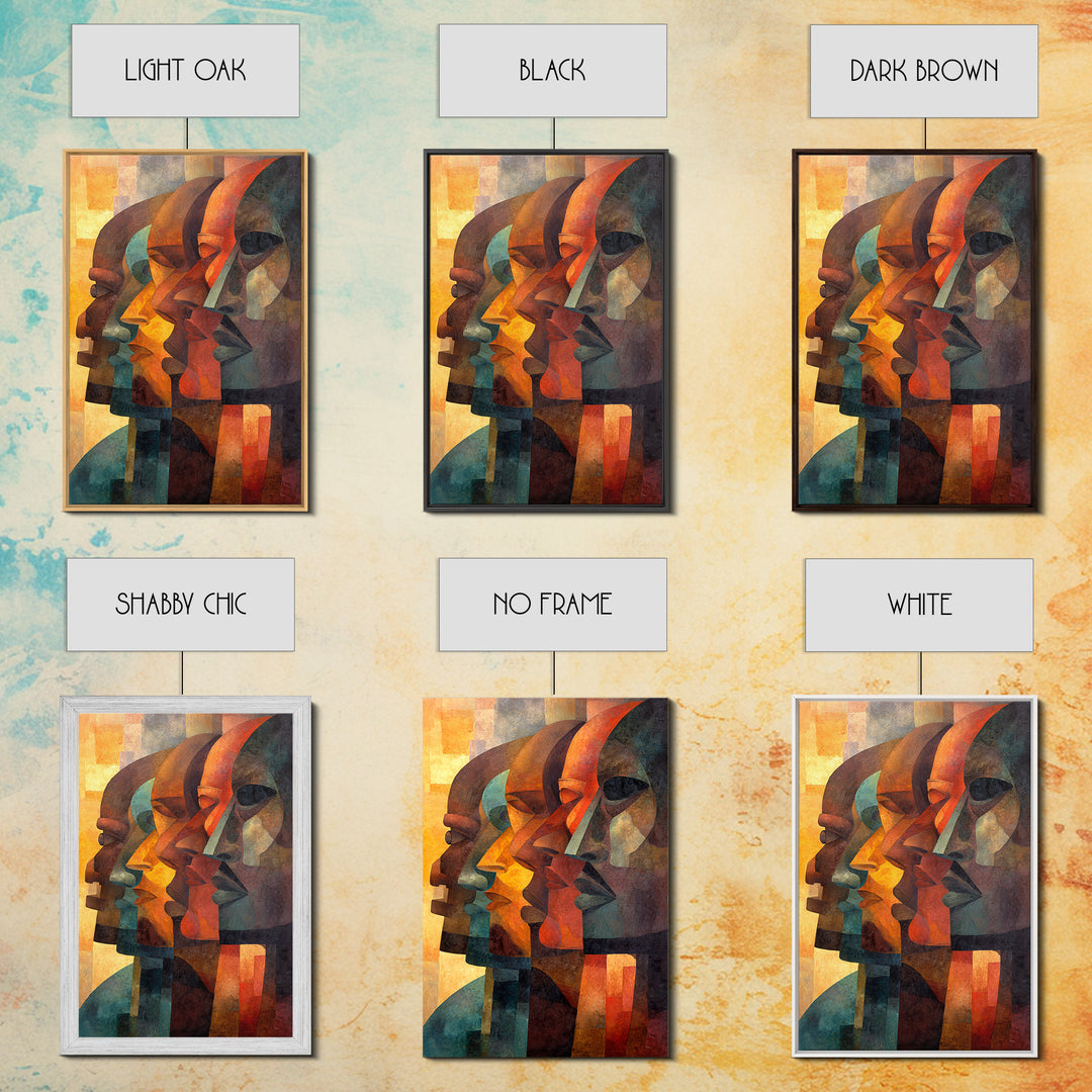 Cubist African Profiles Wall Art, Abstract African Art, Geometric Portrait, Modern Afrocentric Canvas Print Living Room Decor