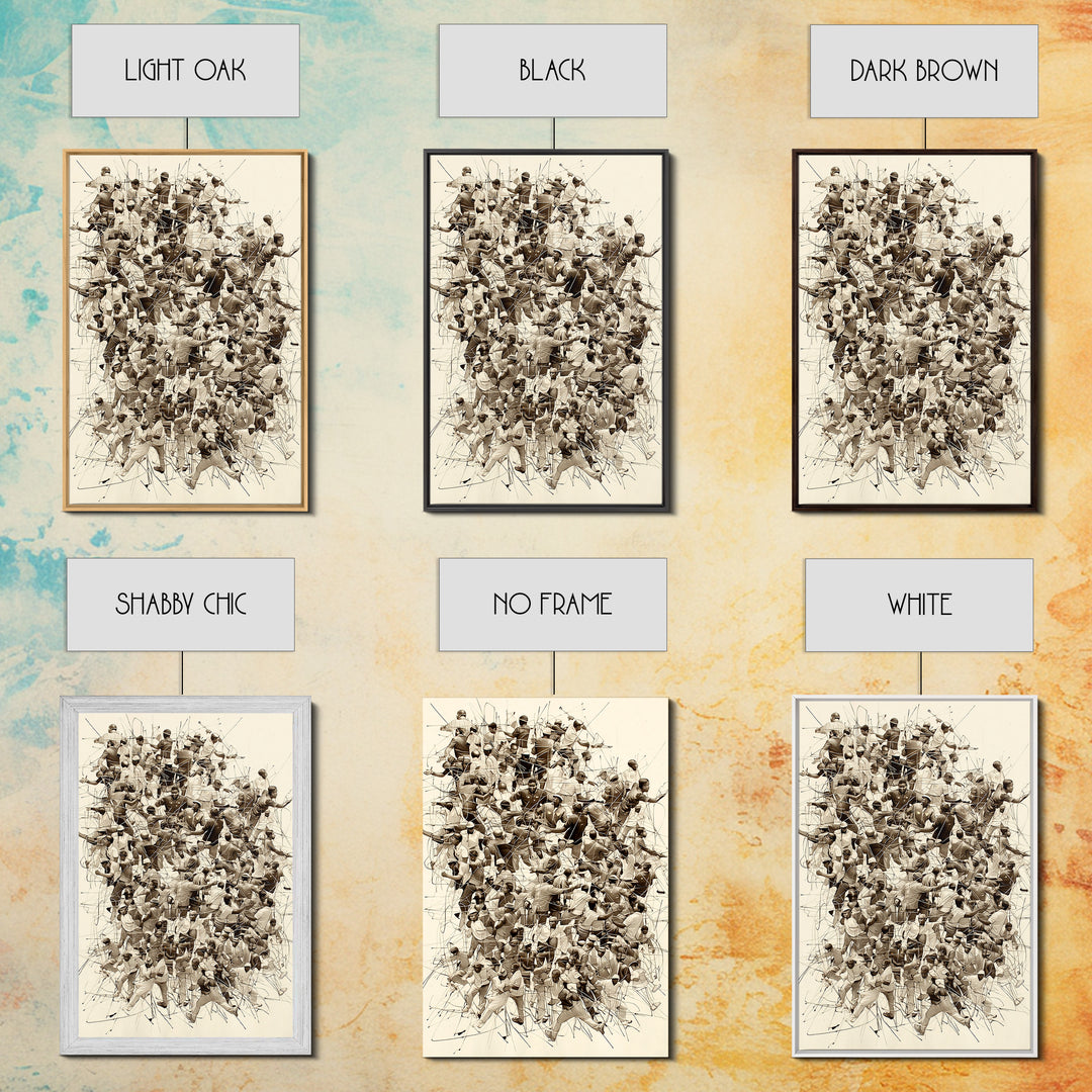 Sepia Community Crowd Collage Framed Canvas Print, African American Art, Black Culture Wall Decor, Contemporary Office Art