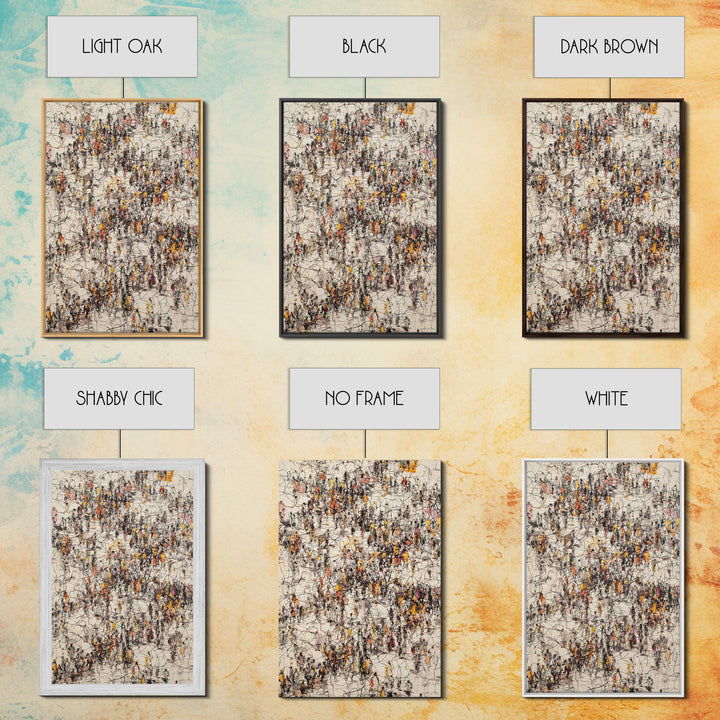 Busy Urban Crowd Abstract Canvas Print, Orange And Black City People Scene, Contemporary Wall Decor, Modern Office Art Gift