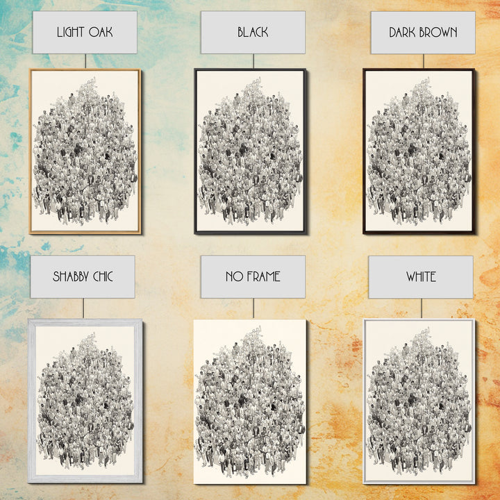 Large Community Crowd Drawing Wall Art, African American People Portrait, Minimalist Line Art Print, Cultural Home Decor