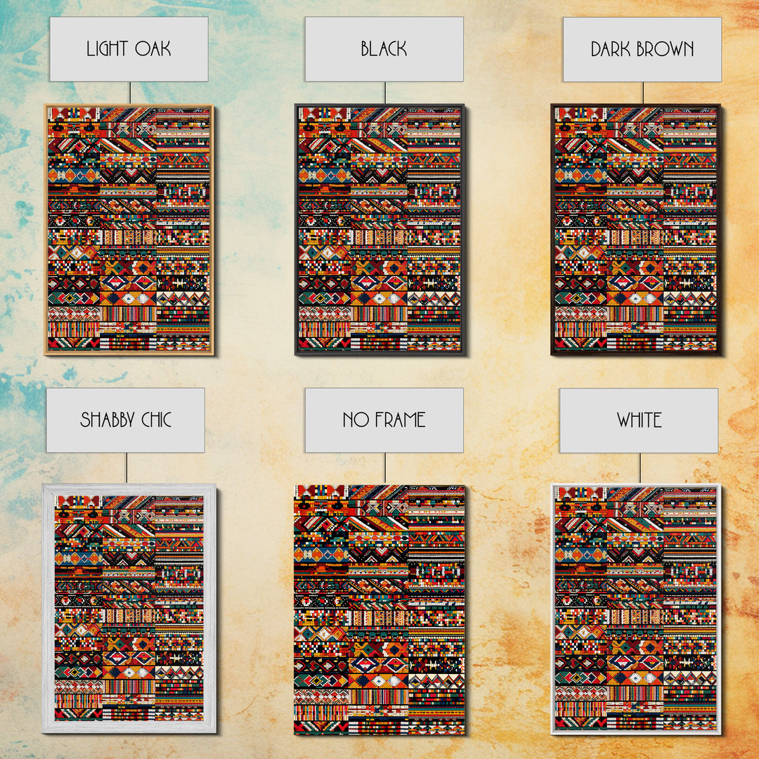 African Textile Mosaic Wall Art, Colorful Tribal Patterns Canvas Print, Ankara Fabric Collage, Afrocentric Home Decor Gift