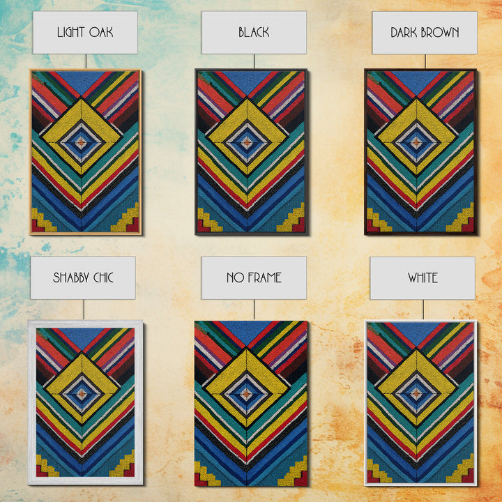 Beaded Diamond Geometric Tribal Wall Art, Colorful African Abstract Canvas Print, Bold Ethnic Pattern Living Room Decor Gift