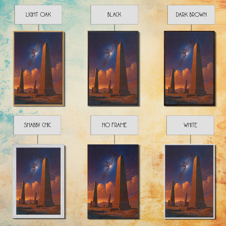 Ancient Desert Obelisks Under Stars Canvas Print, African Egyptian Art, Mystical Landscape Wall Decor, Stargazer Art Gift