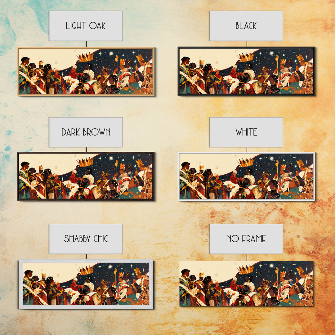 Royal African Celebration Under Stars Wall Art, Afrocentric Crown Ceremony, Black Culture Art, Panoramic Living Room Decor