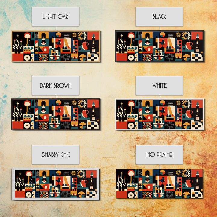 Modern Abstract African Symbols Wall Art, Geometric Masks, Tribal Patterns, Orange Black Afrocentric Canvas Print Home Decor