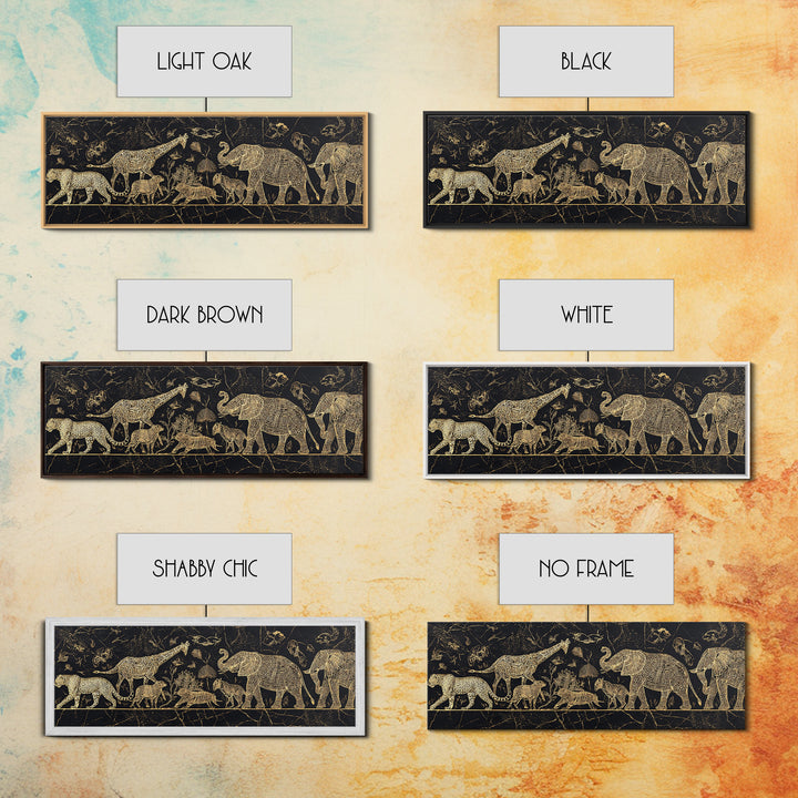 Gold Safari Animals On Black Wall Art, African Elephant, African Giraffes, Jungle African, Luxury Canvas Art, Safari Decor