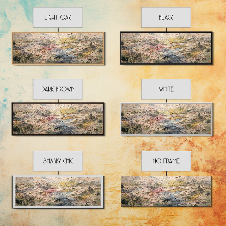 Abstract African Safari Landscape Canvas Print, Earth Tone Wildlife Migration Scene, Modern Home Decor For Living Room Wall