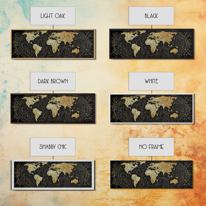 Gold Cracked World Map On Black Canvas Print, African Travel Wall Art, Luxury Home Decor, Modern Office Decor, Gift For Him