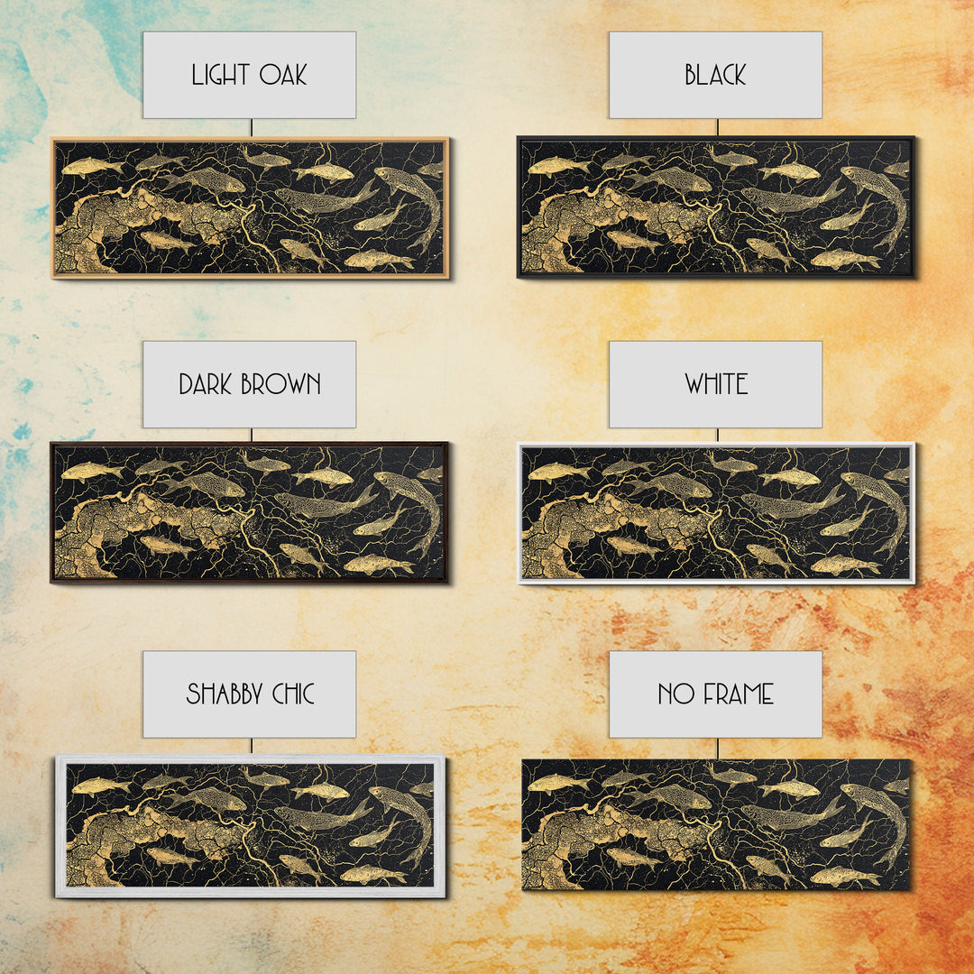Gold Koi Fish And Cracked Map Wall Art, Black And Gold Canvas Print, African Inspired Decor, Luxury Statement Home Art Gift