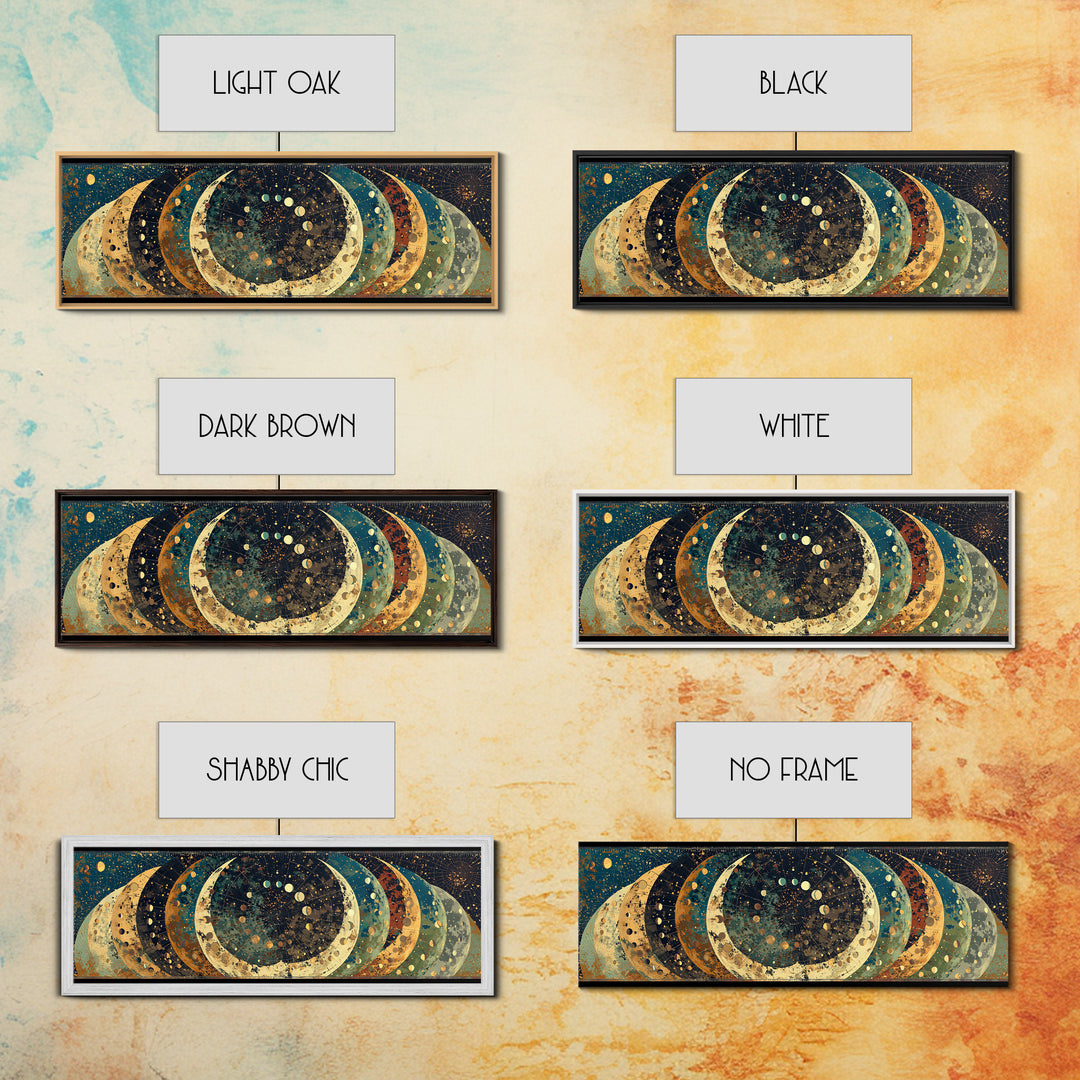 Layered Crescent Moon Abstract Wall Art, Mystical Wall Art, Boho African Inspired Canvas Print, Teal Gold Home Decor Gift