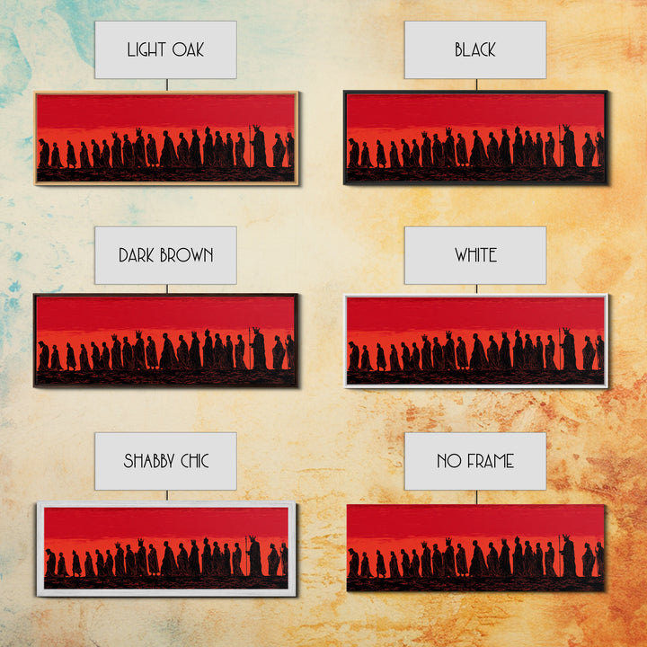 Red Sunset African Procession Wall Art, Tribal Silhouette Landscape, Panoramic Black Culture Home Decor For Living Room Gift