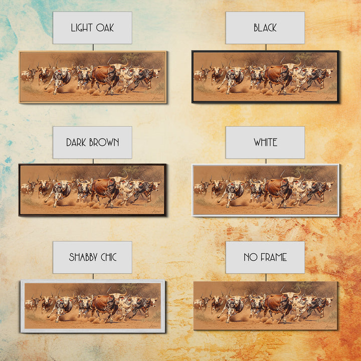 Charging African Cattle Herd Canvas Print, Safari Animal Wall Art, Rustic Ranch Decor, Brown Earth Tone Living Room Art Gift